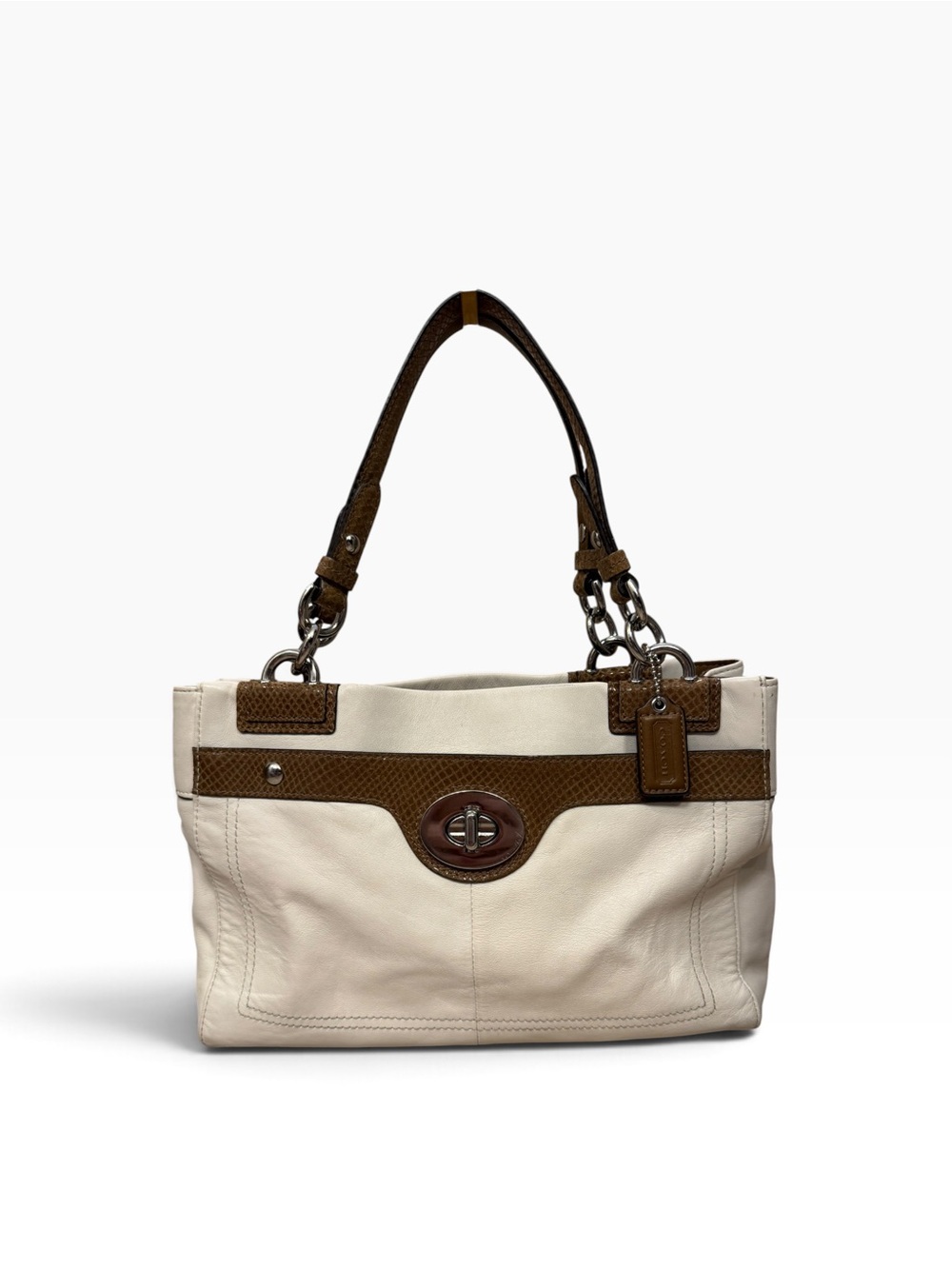 Coach Penelope F16531 Ivory Leather Brown Snakeskin-Embossed Shoulder Bag